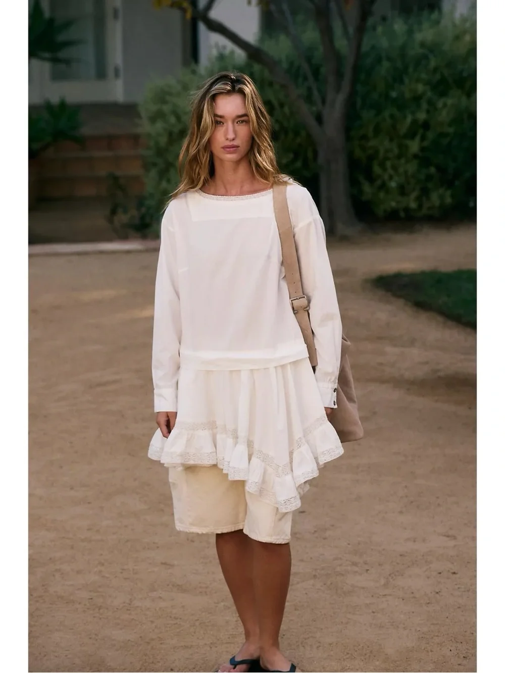 Free People Dainty Ethereal Cottage La Bamba Mini Tunic Dress Ivory White Small